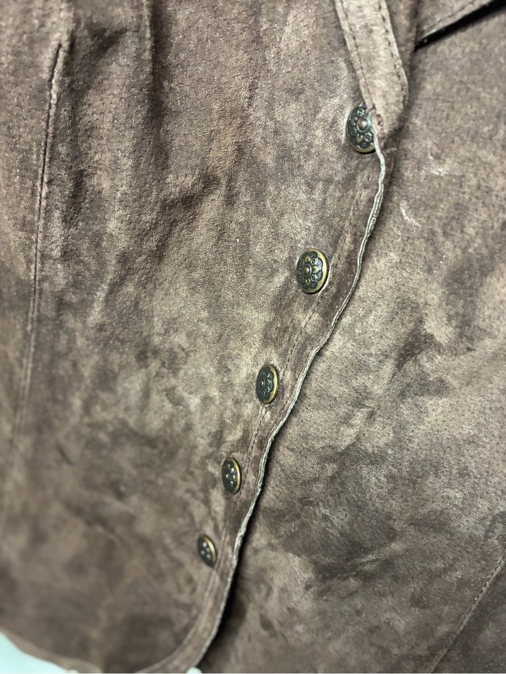 Retro Suede Button-Front Brown Women's Jacket - Picture 3 of 8